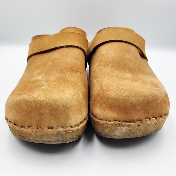 Vollsjo Original Tan Genuine Leather Wooden Clogs Swedish Design Handmade Sz 40 - Picture 5 of 9